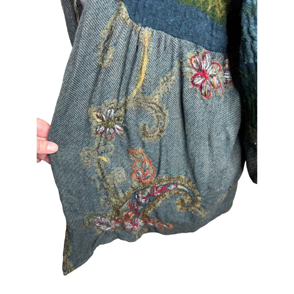 Soft‎ Surroundings Izmir Wool Embroidered Open Front Jacket Paisley Floral XL